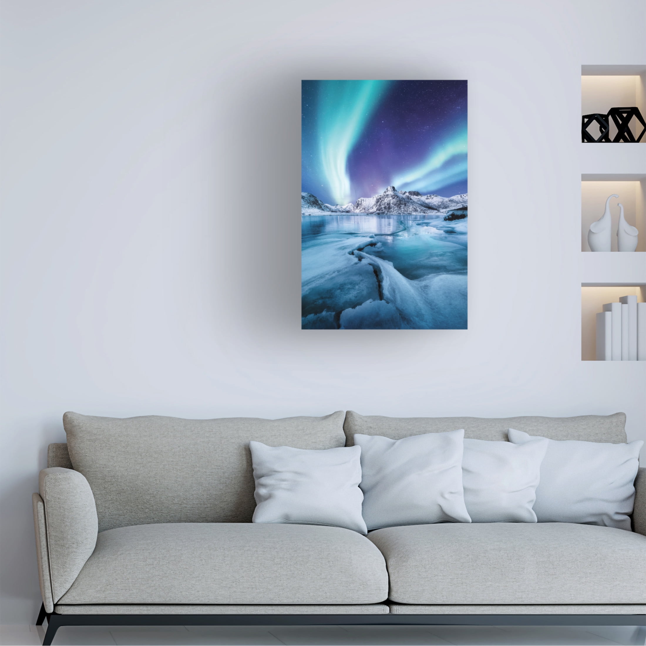Canvas Wall Art - Incado 'Northern Light over Lake' Wall Art for Living Room, Bedroom, or Office Décor by Trademark Fine Art - 16 x 24 Inches