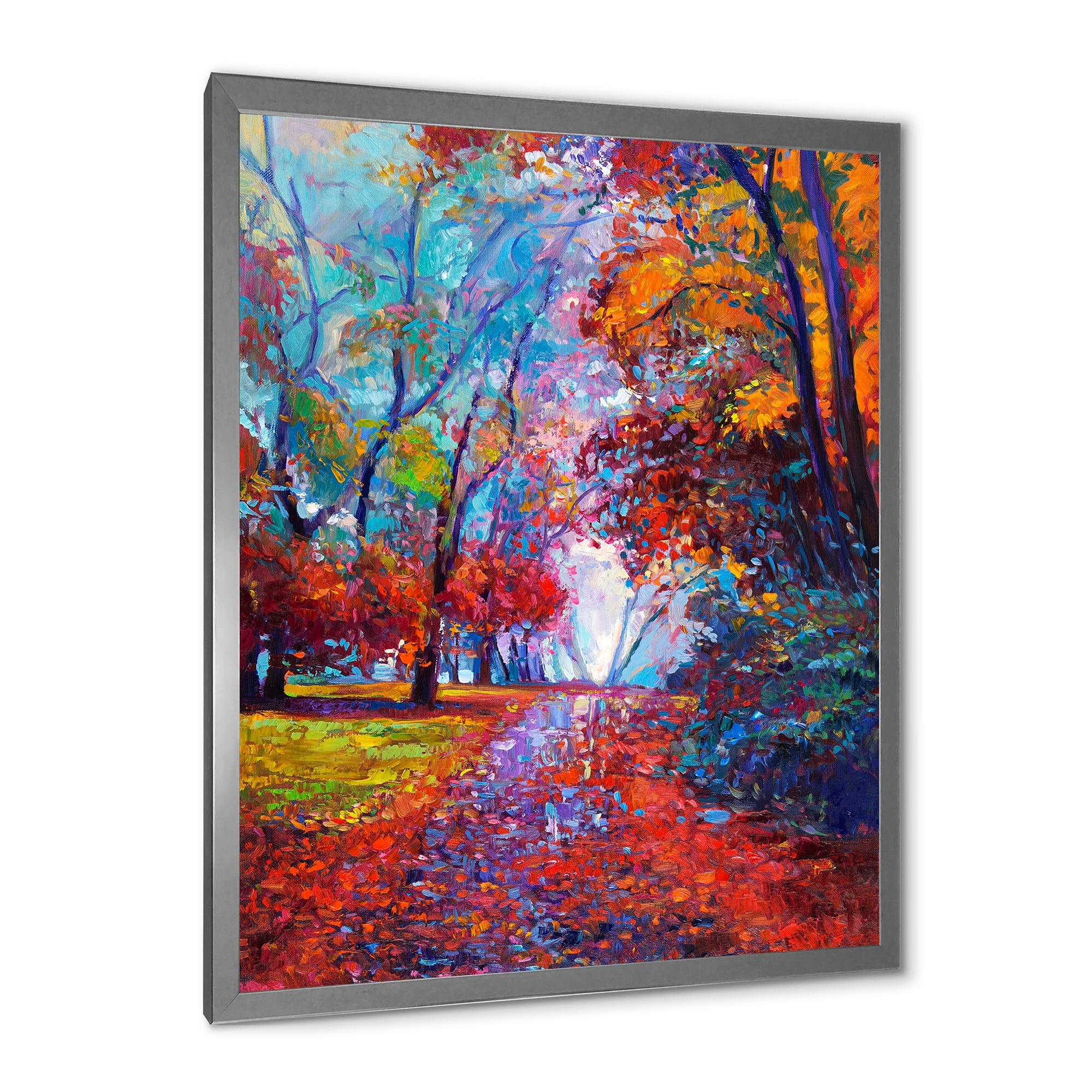 Designart 'Red Autumn Landscape With Little Road' Traditional Framed Art Print