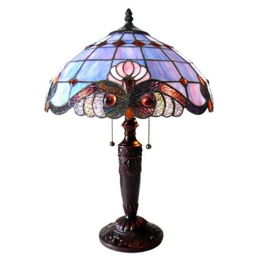 20 Inch 2 Light Tiffany Style Table Lamp, Blue and Pink