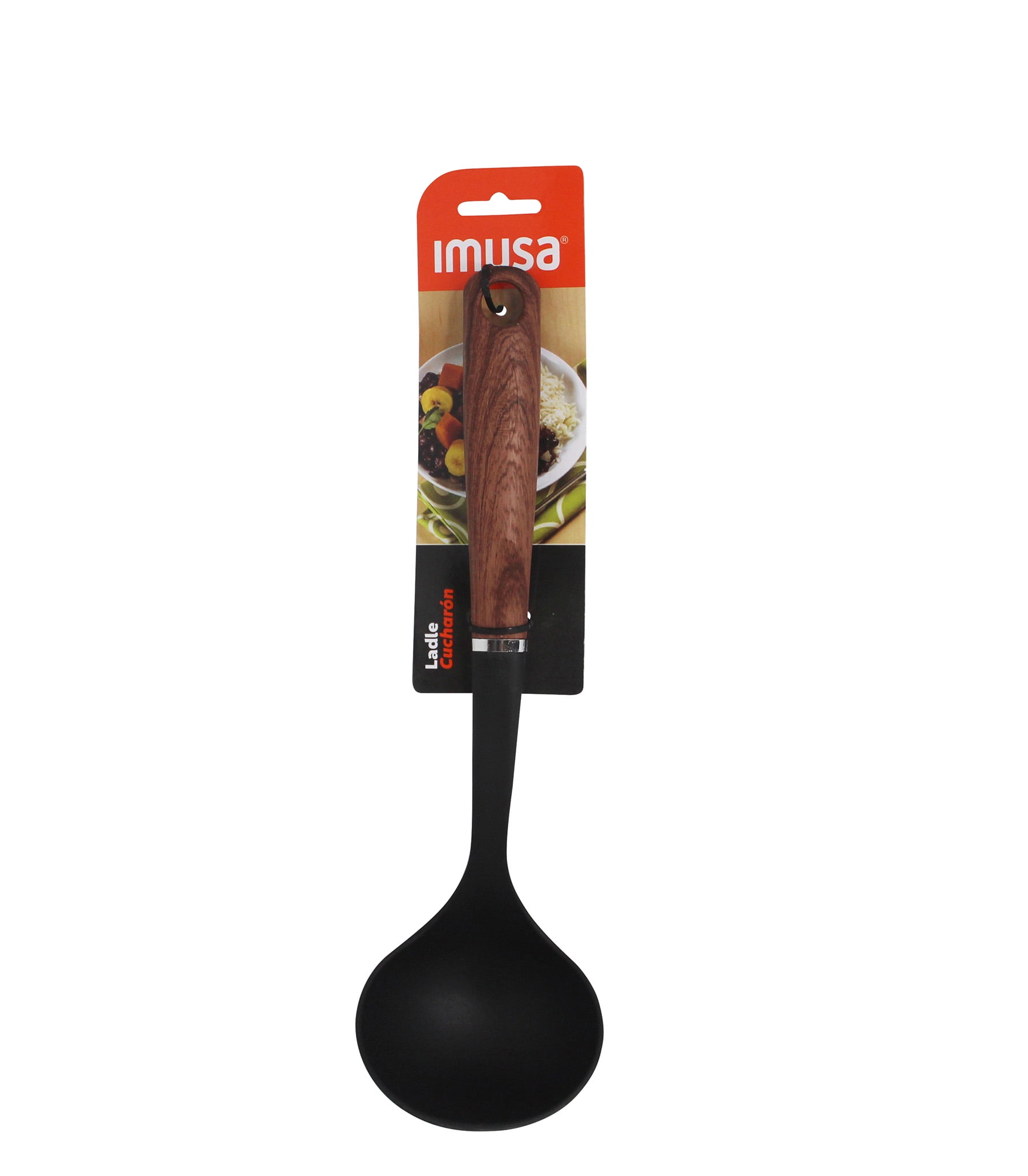 (2 pack) IMUSA Nylon Black Cooking Ladle with Woodlook Handle