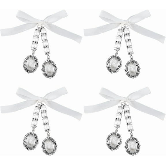4Pcs Wedding Bouquet Charm Memorial Photo Charm Lacy Oval Bridal Bouquet Photo Charm with 8Pcs Oval Glass Cabochons
