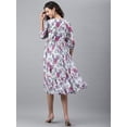 thumbnail image 5 of Janasya White Georgette Digital Floral Printed V-Neck 3/4th Puff Sleeve Flared Midi Dress, 5 of 8
