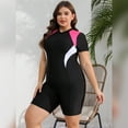 thumbnail image 3 of IBTOM CASTLE Plus Size One Piece Swimsuit for Women Tummy Control Bathing Suit Sun Protection UPF 50+ Rash Guard Surfing Swimwear 4XL Black + Pink, 3 of 8