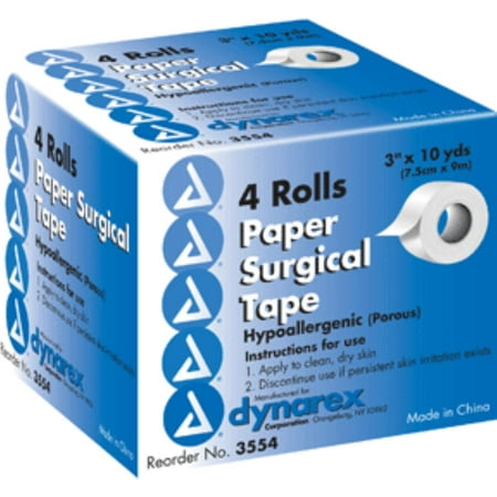 Dynarex Paper Surgical Tape Hypoallergenic 3 Inches x 10 Yards 40 Yards (4 Rolls) (Pack of 2)