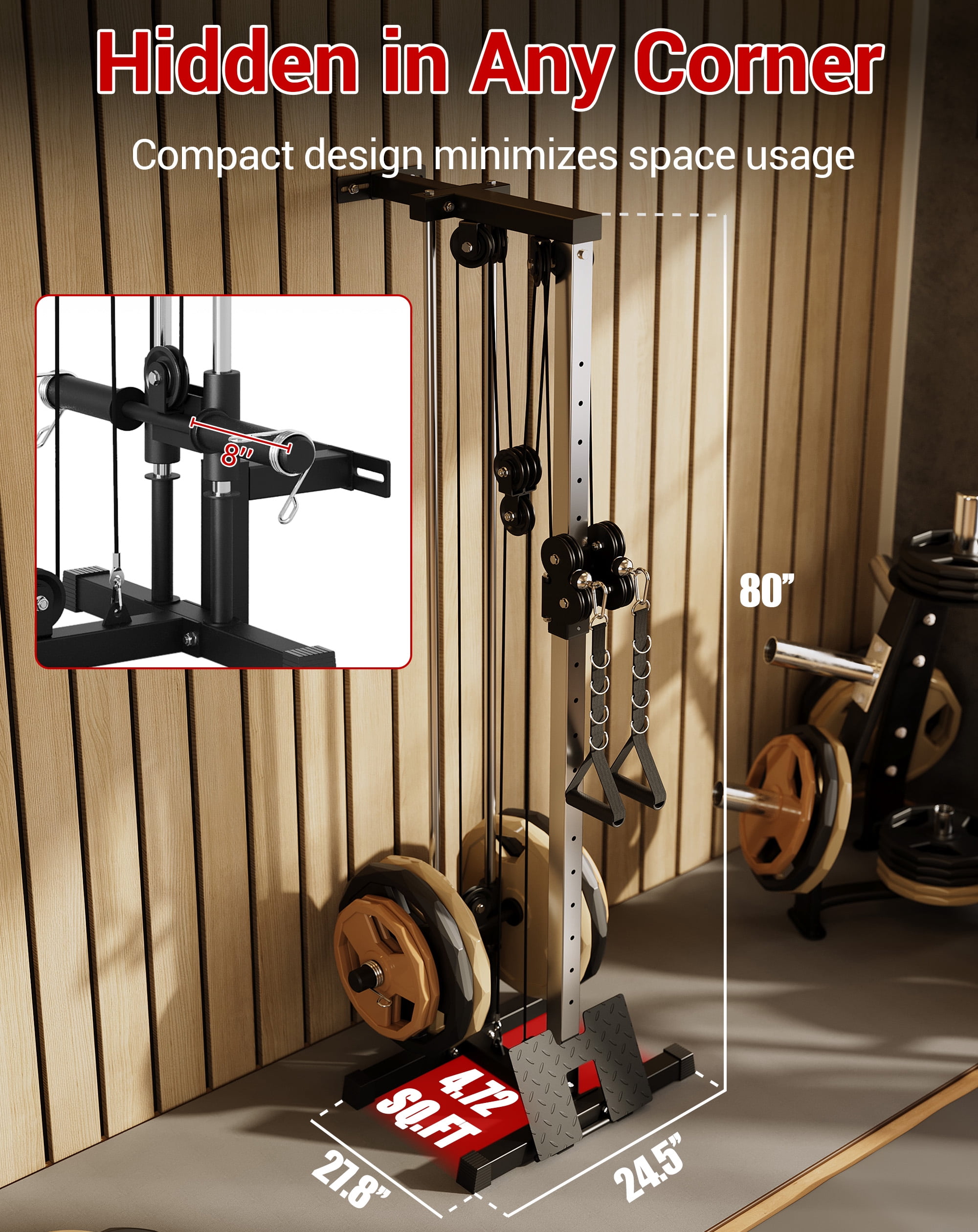 COZONY Wall Mount Cable Machine, LAT Pulldown & Cable Crossover with 19-Position Dual Pulley System for Home Gym,Black