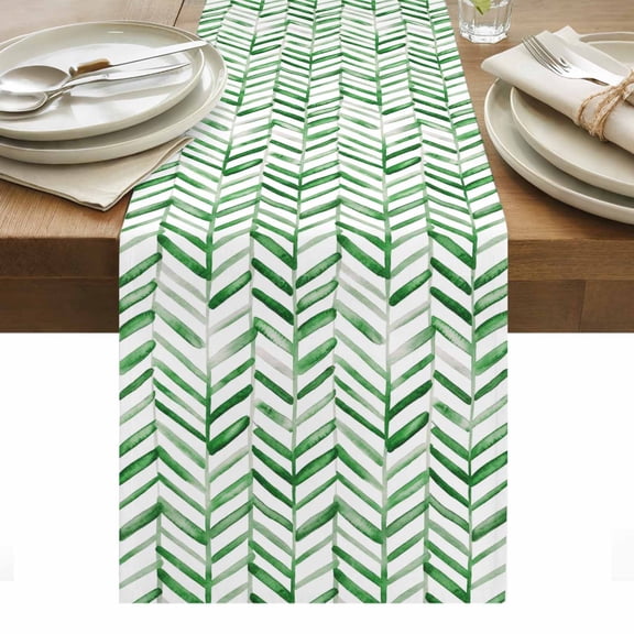 Green Line Table Runner - 36 Inch Long, Kitchen Dining Table Runner Dresser Scarves, Vintage Abstract Geometric Stripes Watercolor Farmhouse Decor for Coffee Tables Wedding Party Banquet