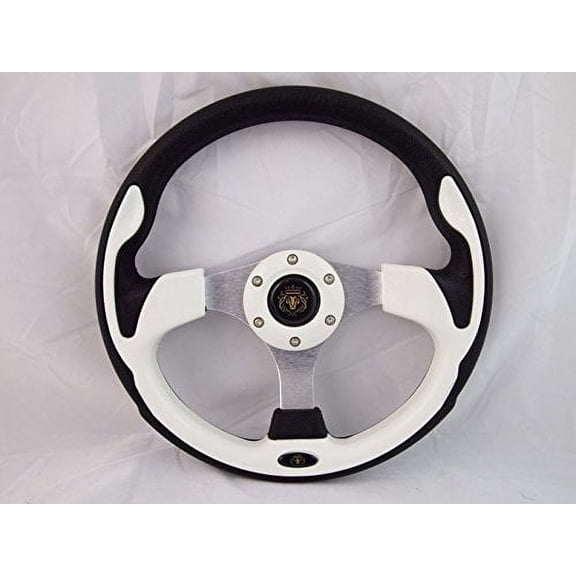New World Motoring YAMAHA GOLF CART & POLARIS RHINO white steering wheel W/ Chrome Adapter 3 spoke