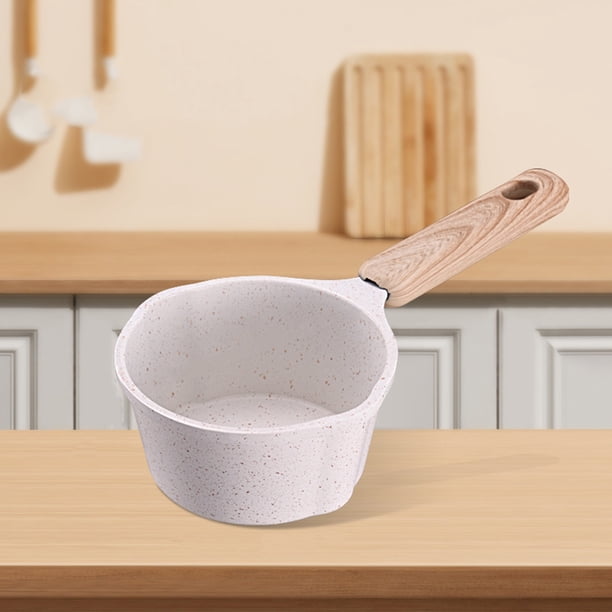 Mini cacerola antiadherente para salsa mango de madera cacerola para leche olla para derretir mantequilla (blanco)