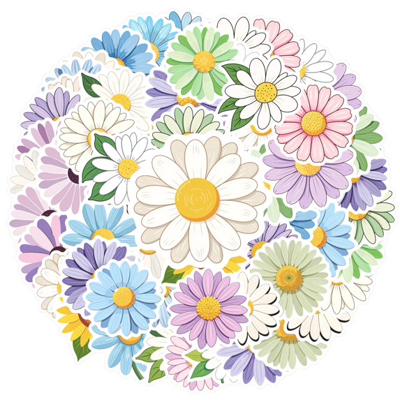35pcs-70pcs Floral Stickers Daisy Stationery Stickers Colorful Nature Kids Stickers for Suitcase Laptop Notebooks