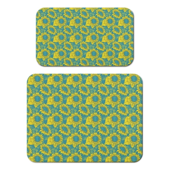 2 Pack Washable Rubber Sunflower Cute Floral Dish Drying Mats for Kitchen Counter Home Large Coffee Bar Pad Accessories and Decor for Utensils Stemware (2pcs 18''x24'' 19.5''x12'')