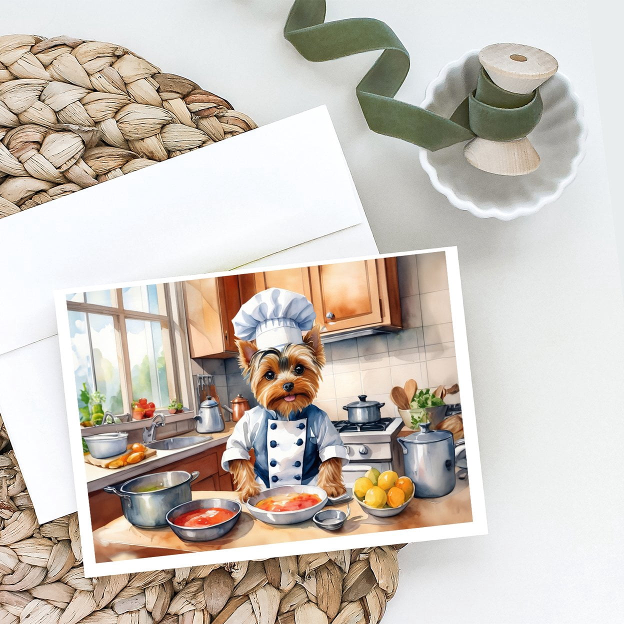 Yorkie Yorkshire Terrier The Chef Greeting Cards Pack of 8 7 in x 5 in