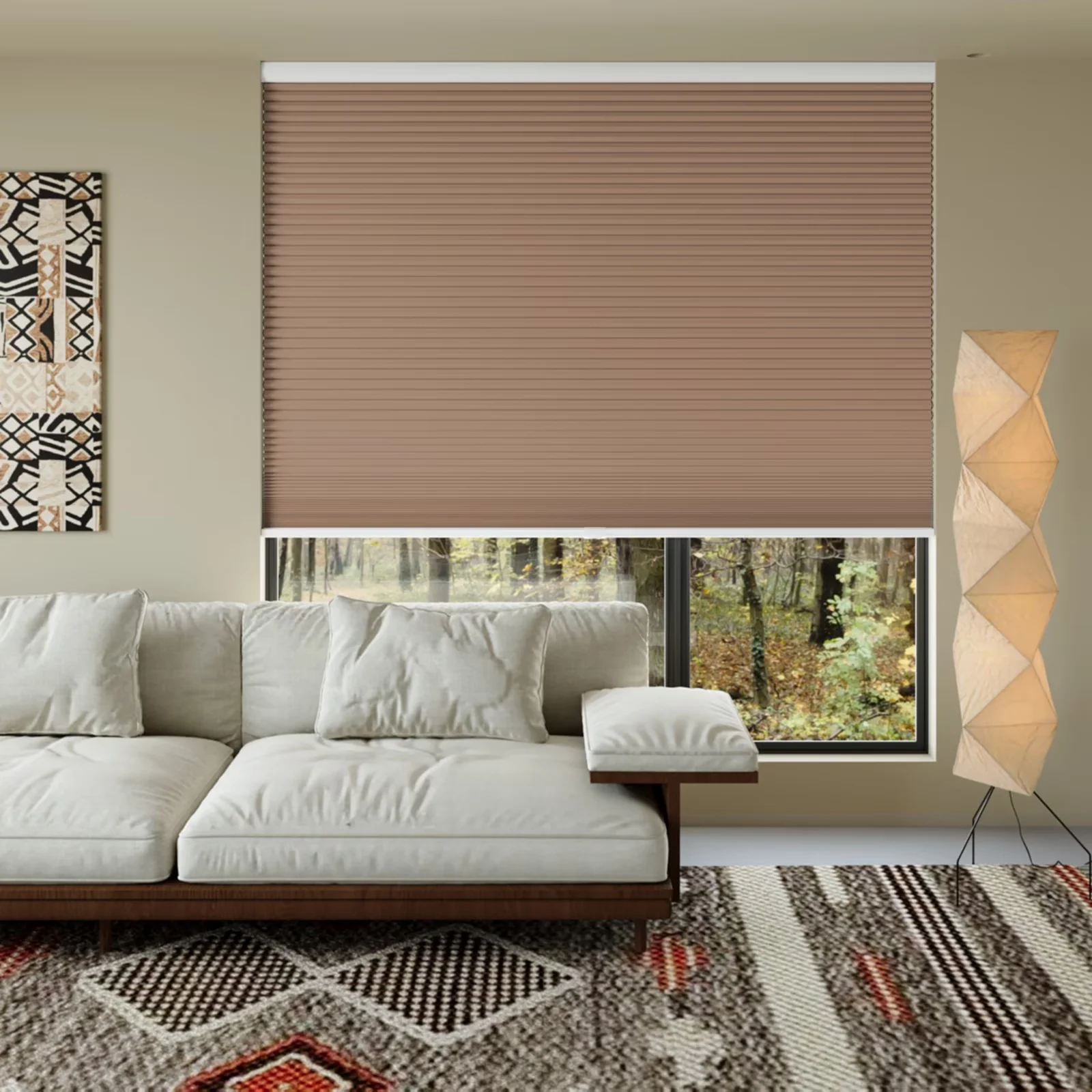 MYshade Cordless Light Brown-28"W*50"H Blackout Cellular Shades 1.5 inch Honeycomb Blinds for Indoor Windows Insulated Noise Reducing Window Shades & Blinds for Home
