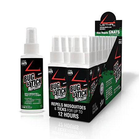 Lethal Bug and Tick Repellent  Long Lasting Protection  Deet-Free  Unscented  4 Ounce Spray Bottle  12 Pack