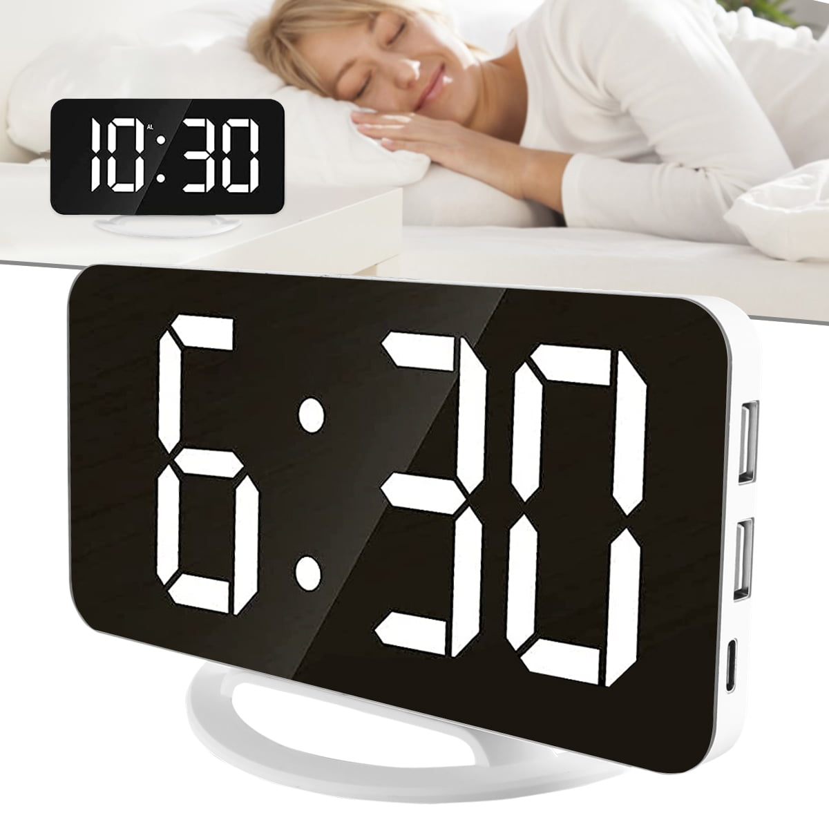 Projection Alarm Clock 7.5'' Mirror Digital Clock with USB Charging Port 2 Alarms Snooze Auto Dimmer Temperature Humidity 12/24H for Bedroom Home Office Coikes Radio Alarm Clock 