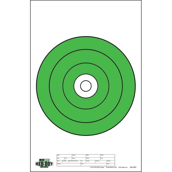 25 EZ2C Red Dot Optics Style 2:  10" Green  (25 Count) Paper Targets High Visibility 11" x 17"
