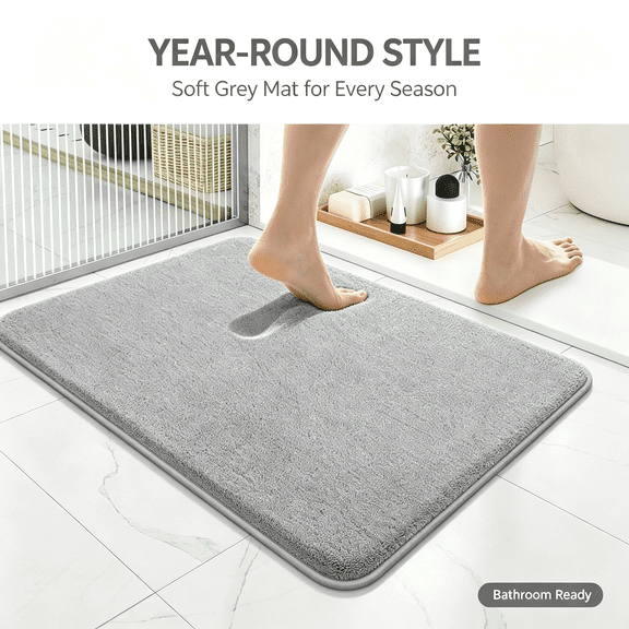 RLESO Memory Foam Bath Mat 36X24, Extra Soft Absorbent Bathroom Rugs | Grey Quick Dry, Machine Washable Bath Mats for Bathroom, Shower, Tub and Home Decor Accessories