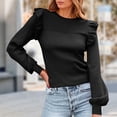 thumbnail image 2 of Long Sleeve Shirts For Women Ruffle Shoulder Sweaters Crew Neck Slim Fitted Fall Ribbed Knit Tops Womens Long Sleeve Tops, 2 of 5