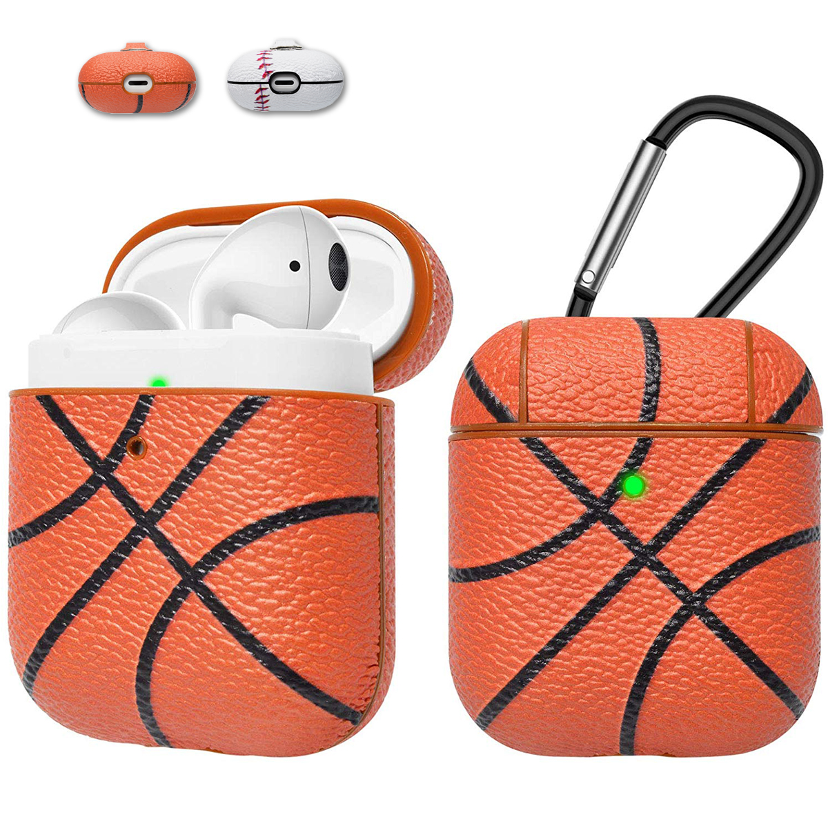 Apple Airpods Case Skin, Takfox AirPods Accessories Case for Airpods 1 & 2 Portable Protective Anti-Scratch PU Leather Cover Skin for Airpods 1 & AirPods 2 [Front LED Visible] w/ Keychain -Basketball - image 1 of 9