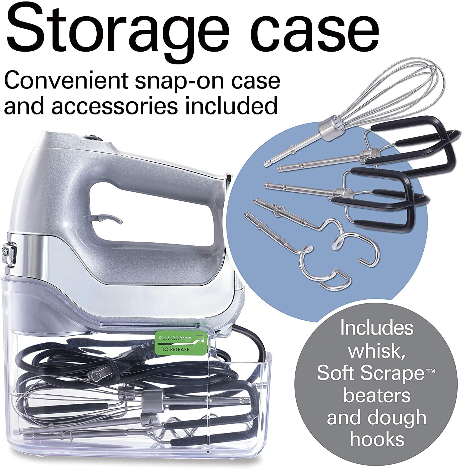 7-Speed Digital Hand Mixer with DC Motor, Slow Start, Snap-On Case, Soft-Scrape Beaters, Whisk, Dough Hooks, Matte Black