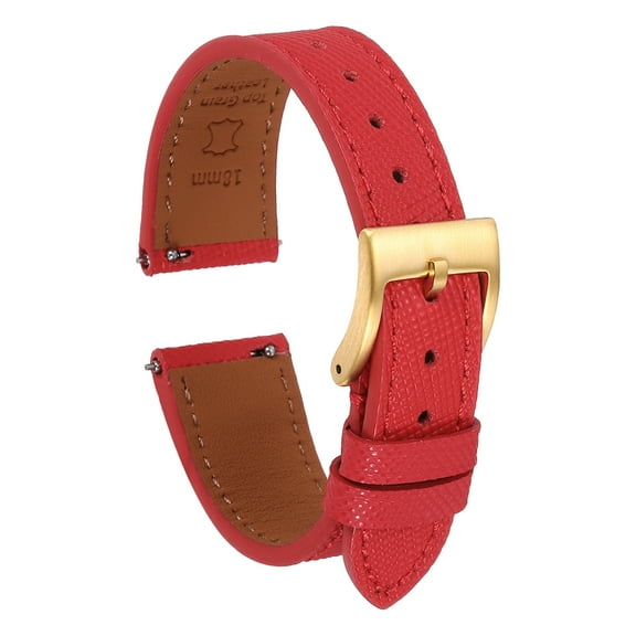 Uxcell Genuine Leather Watch Band 18mm Quick Release Replacement Watch Strap with Stainless Steel Gold Buckle for Men Women, Red