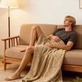 thumbnail image 4 of Soft Warm Fleece Blanket for Winter, Cozy Nap Air Conditioning Throw with Striped Detail, Portable Bed Cover Sofa Blanket in Multiple Colors, 4 of 6