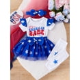thumbnail image 3 of Bagilaanoe 4Pcs Newborn Baby Girls Summer Clothes Letters Print Fly Sleeve Romper Tops + Tulle Skirt + Headband + Leg Sleeves 3M 6M 9M 12M 18M Infant Casual Skirt Set, 3 of 8
