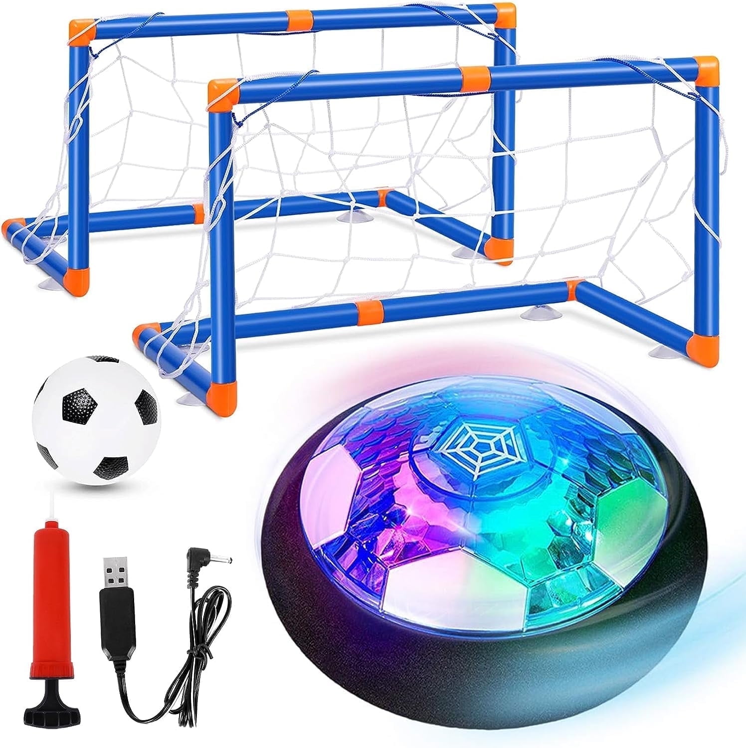 Freecat Hover Soccer Ball Set with 2 Goals for Kids, LED Rechargeable Indoor/Outdoor Games, Boy Toys for Kids, Christmas/Birthday Gift for Boys 3-12 Years Old.