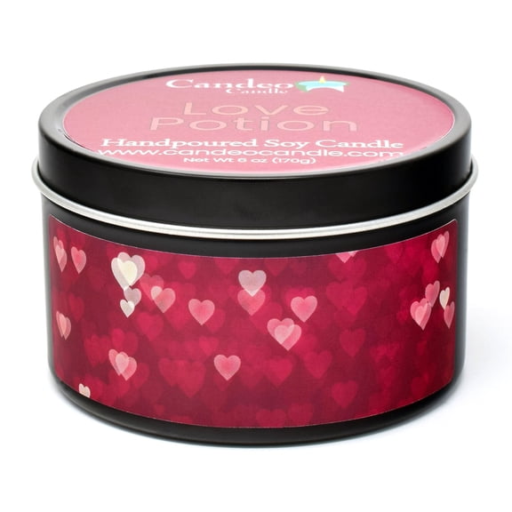Candeo Candle, Love Potion, Scented Soy Candle, 6oz Travel Tin