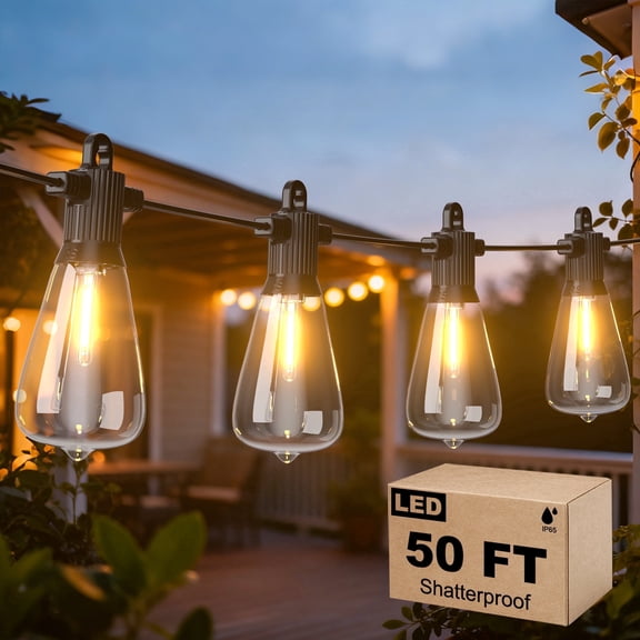 Fooman ST38 Outdoor String Lights 50FT IP65 Patio Waterproof Hanging Lights with 25 2 Bulbs for Garden Gazebo Bistro Cafe Backyard