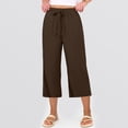 thumbnail image 3 of HKYNLAG Linen Pants for Women High Waisted Wide Leg Capri Elastic Waist Casual Beach Flowy Cropped Summer Capris Pants Brown S, 3 of 5