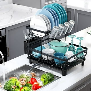Dish Drying Rack, EILSORRN Dish Drainer for Kitchen Counter, Large Dish  Rack with Utensil Holder, Drainboard and Swivel Spout
