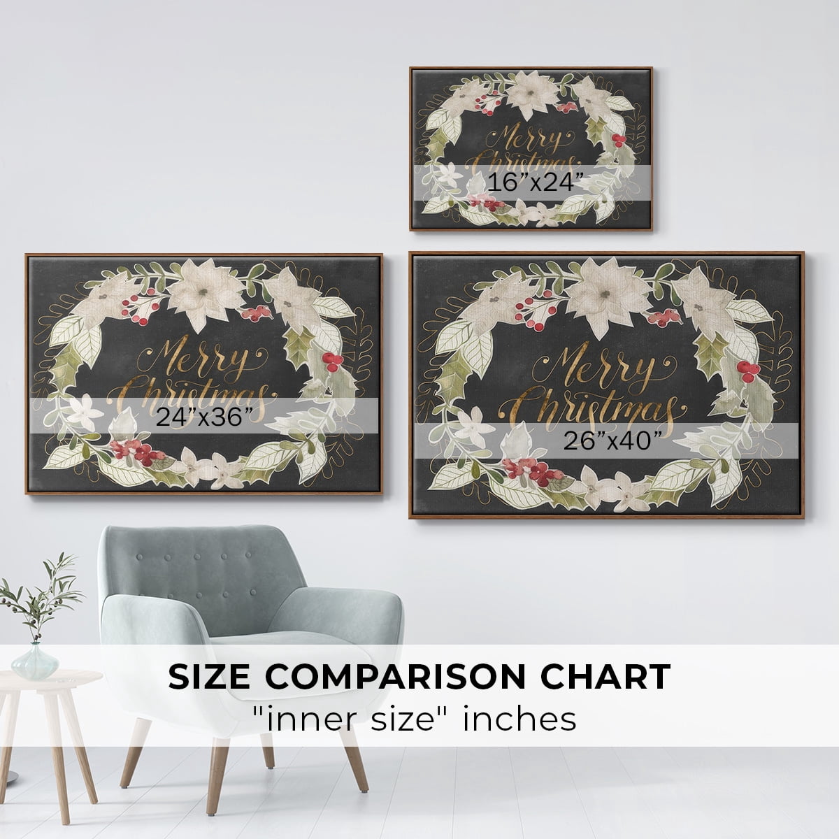 Gilded Christmas Collection A - Framed Gallery Wrapped Holiday Canvas - 25 x 37 - Rosewood Frame