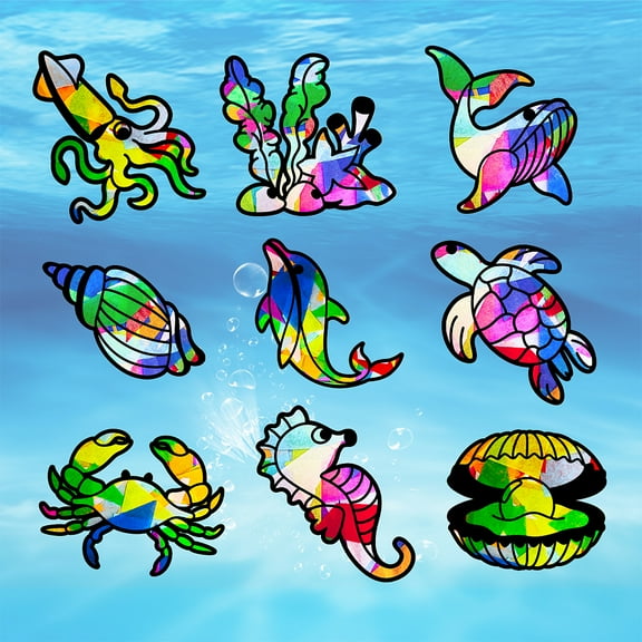 Suncatcher Craft set for Window Paint Art Painting Ocean Themed Pattern 18.5~21x14.9~21cm 9pcs/set
