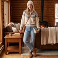 thumbnail image 6 of Textilo Fair Isle Sweaters for Women Long Sleeve Crewneck Button Up Sweater Ribbed Knit Geometric Pattern Coat Trendy Fall Winter Cute Fashion Lightweight Outfits,Beige M, 6 of 7
