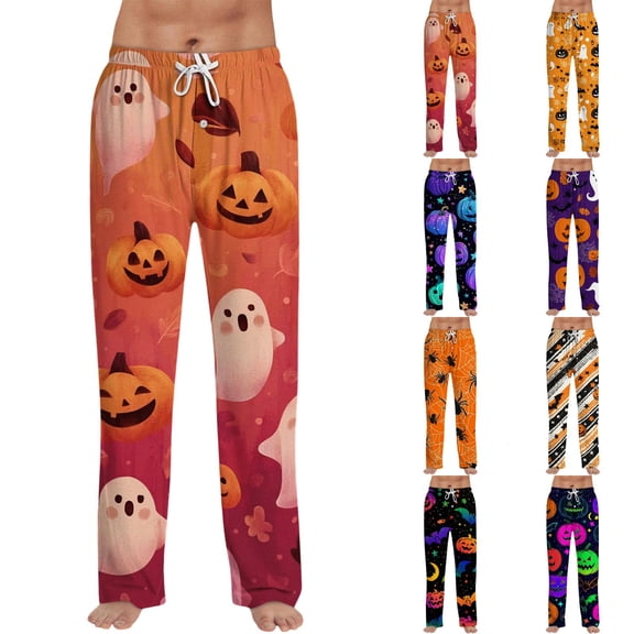Satingcolo Mens Pajama Pants Funny Pajama Pants for Men with Drawstring Soft Halloween Printed Sleepwear Bottoms Novelty Sleep Lounge Pants