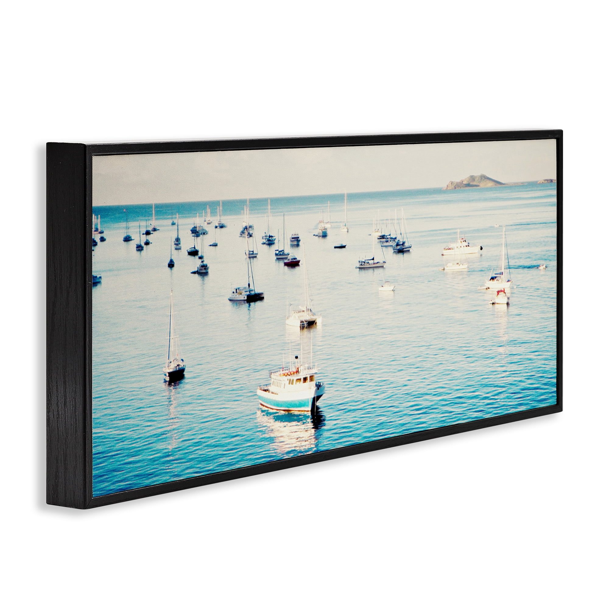Stupell Industries Boat Fleet Marina Transportation Photography Black Framed Art Print Wall Art, 24 x 10