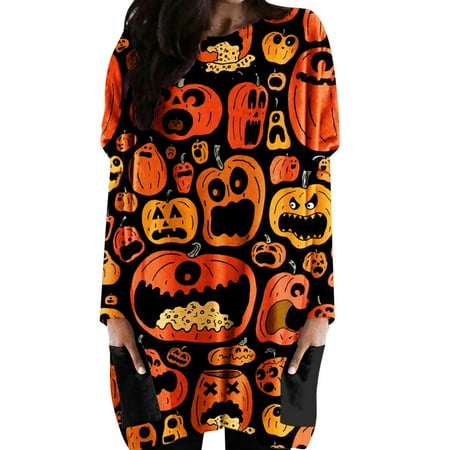 

Huakaishijie Women s Halloween Nightgown Sleepwear Long Sleeve Pocket Sleep Dress