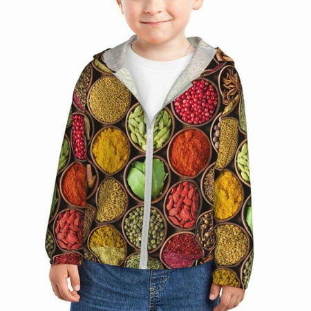 

Zeuib Spices And Herbs Print Girls & Boys Sun Protection Hoodie with UPF 50+ Children’s Quick-Dry Jacket Perfect for Outdoor Activities-18 Months
