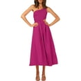 thumbnail image 3 of Women's Long A-line Dress, Summer Sleeveless One-shoulder Smocked Solid Color Cutout One-piece, 3 of 6