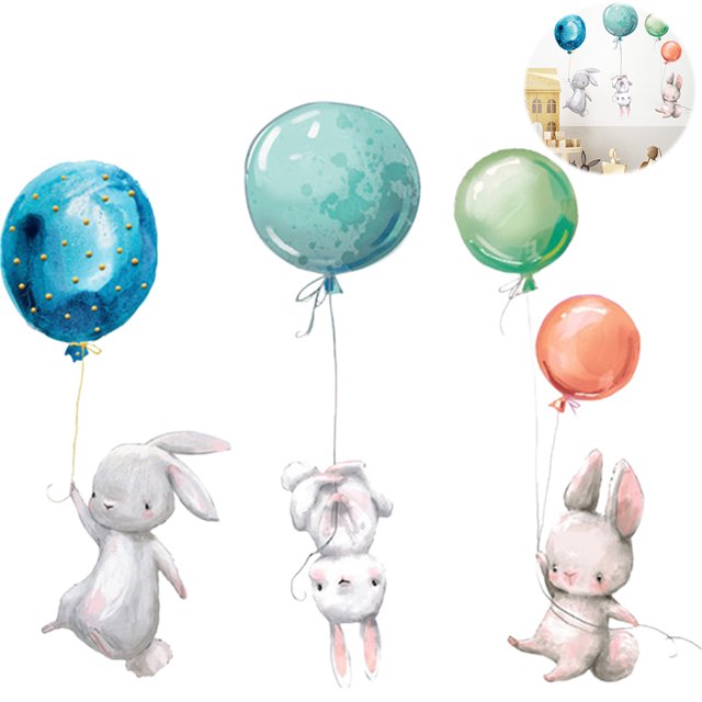 Calcomanías De Pared Globo Y Conejito Calcomanías De Pared Pegatinas Reutilizables Dibujos Animados Decoración Del Hogar Pegatinas Yuarrent HA035082-00
