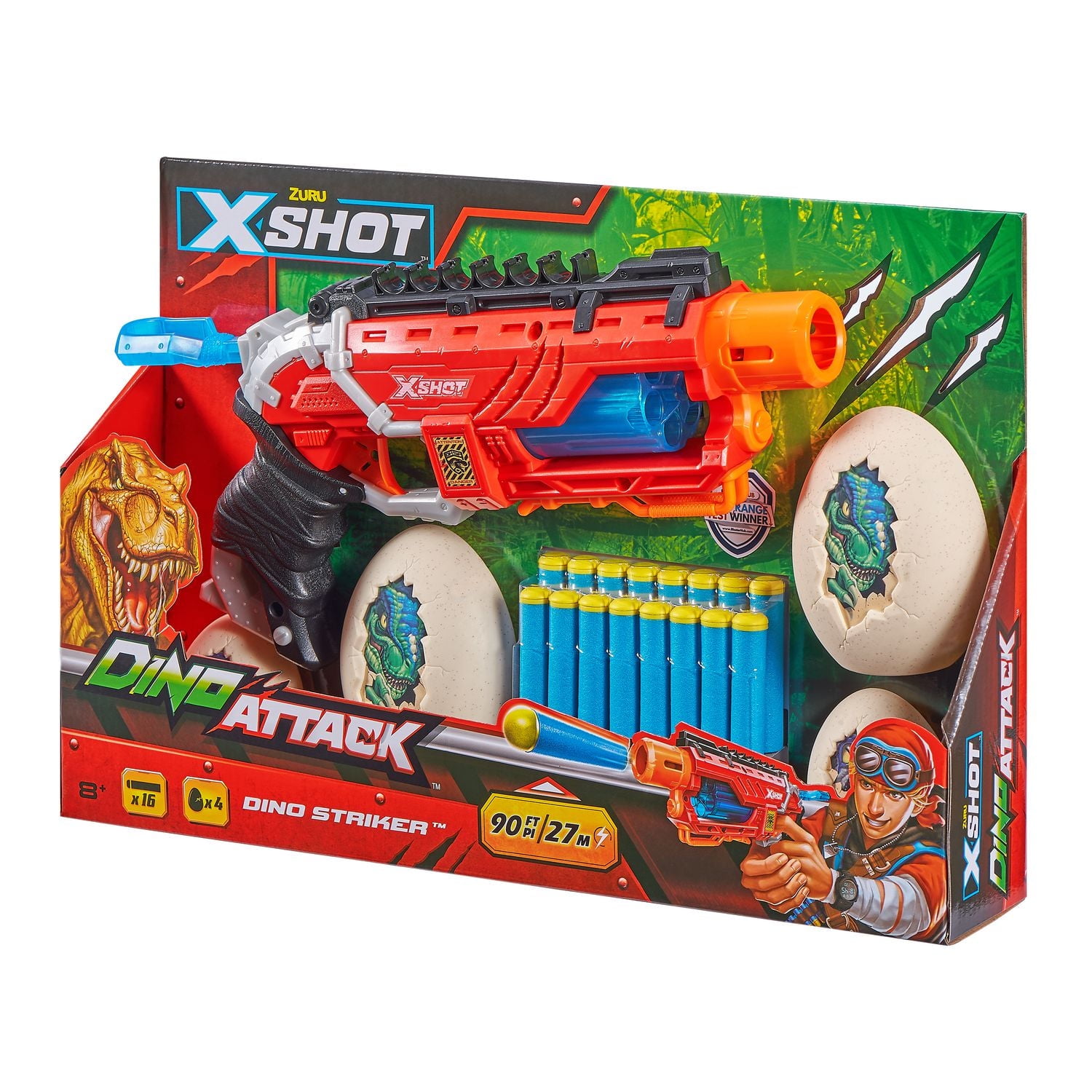 Fusil à fléchettes en mousse X-Shot Dino Attack Dino Striker (16 fléchettes, 4 œufs) par ZURU