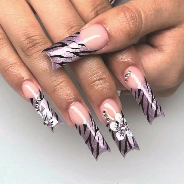 Press On Nail Glossy Glitters Fake Nail Stick On Nail Cats Eye Acrylic Fake Nail Gel Polishs Glues on Nail 24Pcs 12Sizes