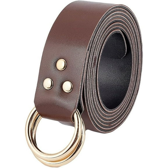 PU Leather Chain Belt with Iron Double D-ring Buckle Casual Dress Belt Trim for Men Coconut Brown 76 inch(193cm)