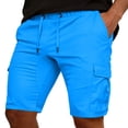 thumbnail image 2 of Mens Casual Cargo Shorts With Pockets Drawstring Waist Knee Length Mens Gym Shorts For Fashion Daily Wear,Blue,XL, 2 of 4