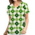 thumbnail image 2 of New Year New You! Snorda Womens Nursing Scrub Tops St. Patrick's Day Leaf Print Working Uniform Short Sleeve V-Neck Workwear Blouse T-shirt with Pockets, 2 of 5