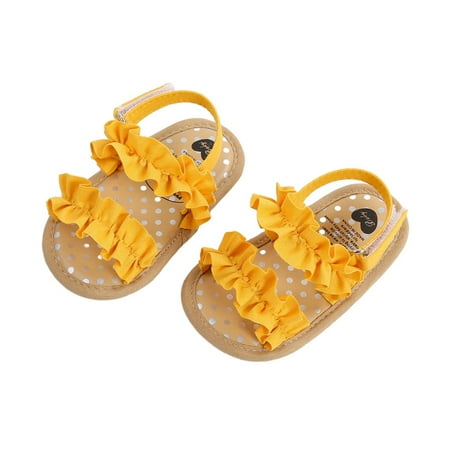 Meresysid Toddler Newborn Kids Infant New Spring And Summer Baby Shoes Flat Lace Baby Soft Soled Sandals Yellow