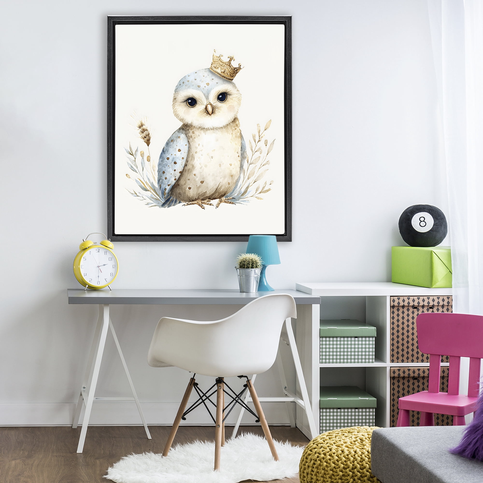 Stupell Industries Watercolor Nursery Owl Black Framed Floater Canvas Wall Art, design by LSR Design Studio