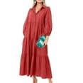 thumbnail image 6 of Cavosen Wrap Dresses for Women Long Red Puff Long Sleeve Maxi Dress Smocked Tiered Collared Calf Length Dress Solid Pleated Casual Trendy Dress Vacation Fall Winter Clothes L, 6 of 6
