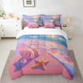 thumbnail image 2 of YST 7Pcs Starfish Shell Comforter Set Summer Ocean Beach Landscape Bedding Sets Romantic Style Bed In A Bag Queen(1 Comforter,2 Pillowcases,1 Flat Sheet,1 Fitted Sheet,2 Throw Pillow Covers), 2 of 5