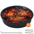 thumbnail image 6 of Fire Pit Ring Insert 32 inch, Outdoor Fire Pit Liner Round Solid Steel Fire Ring with Cooking Grate, Heavy Duty Metal Steel Firepit Rings for Outside Wood Burning DIY Camping Patio Yard Garden, Black, 6 of 7